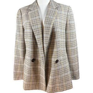 VTG GAP Over Sized Womens 8p Brown Wool Blend Blazer Plaid Tweed Coat Preppy Y2K